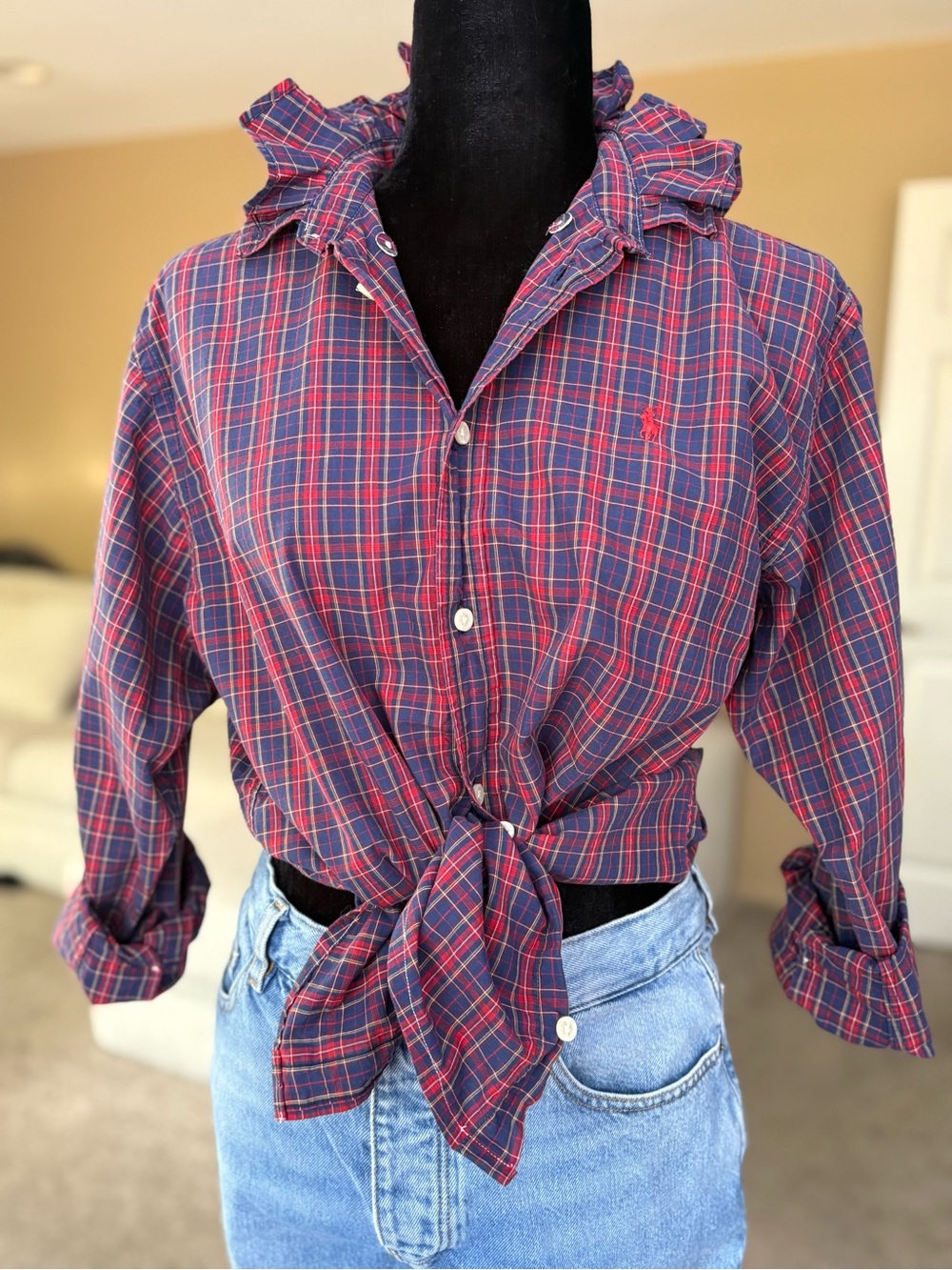 Reworked Ralph Lauren red+blue plaid size small - Picture 7 of 15